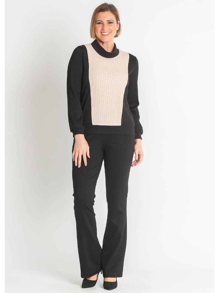 LOURDES CASTILLO - Wholesale T-Shirt - Women's - 372264L ROMA KNIT SWEATSHIRT WITH CABLE FRONT PANEL1