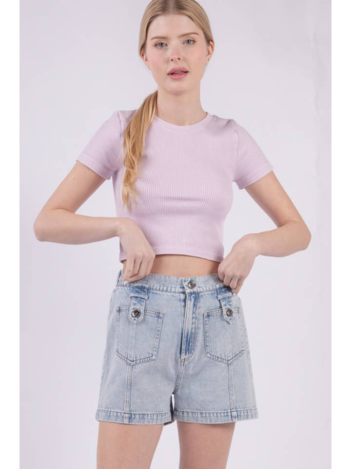 VERY J - Wholesale Shorts - Women's - NP70300-High Waist Washed Jean Y2K Shorts