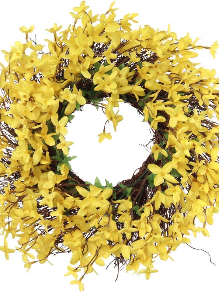 Forsythia Wreath On Grapevine Ring-16" Faux Set of 4 for wholesale by Larksilk