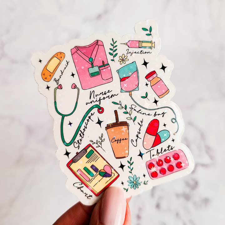 Nurse Doodles Holographic Sticker Nurse Appreciation Gift for wholesale by honeysheshome