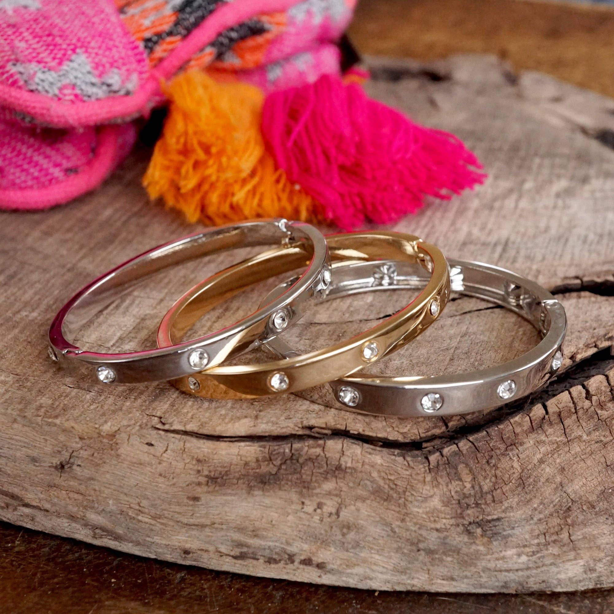 PennyLine inc - Vente Bracelet jonc - Bracelet Eternity Hinge avec cristaux transparents dorés et argentés1