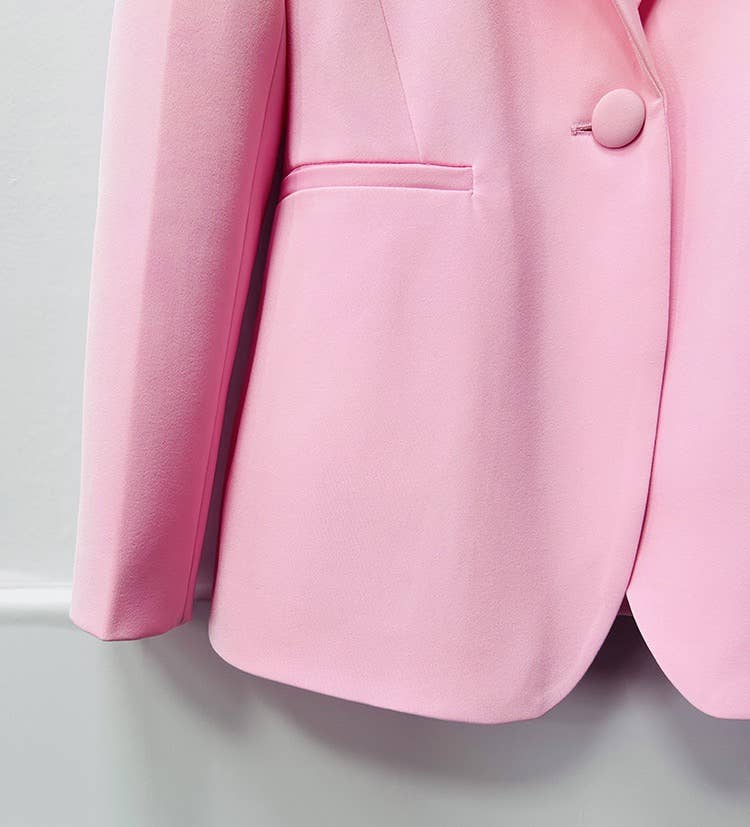 Rosa SET9-6L Chic rosa kavaj med en knapp och utsvängda byxor set för wholesale på Faire11