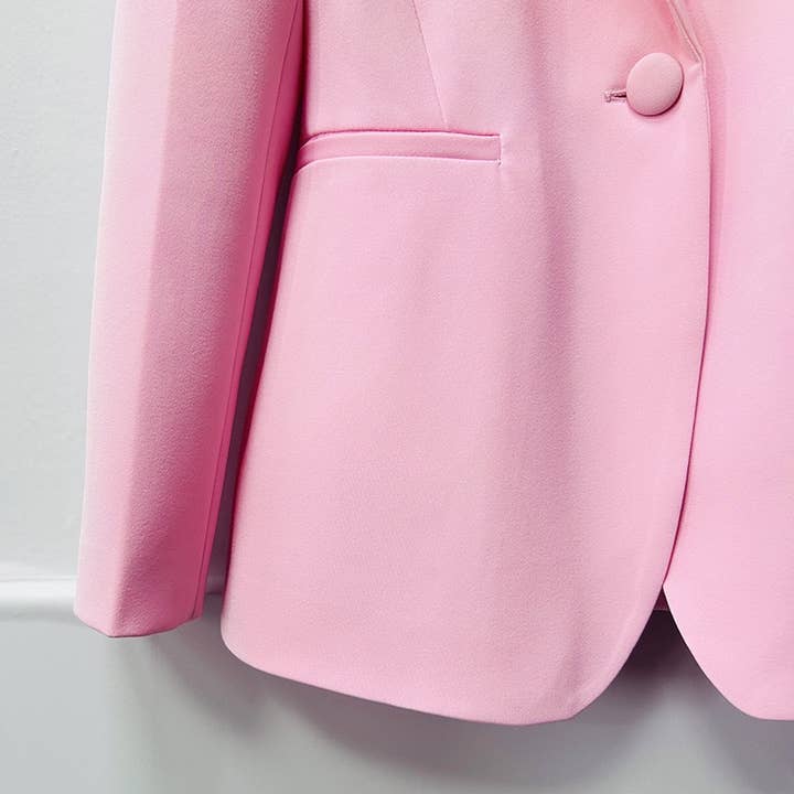 Rosa SET9-6L Chic rosa kavaj med en knapp och utsvängda byxor set för wholesale på Faire11