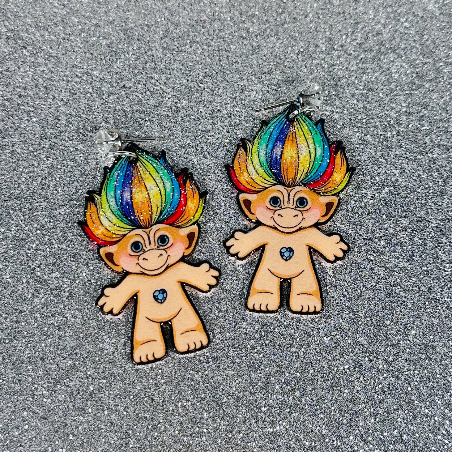 Sea Pixie Designs - Wholesale Dangle Earrings -  Troll Rainbow Holographic Glitter Dangle Earrings4