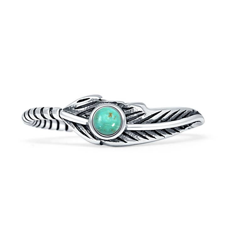 Oxidized Round Turquoise Feather Ring for wholesale by Blue Apple Imports