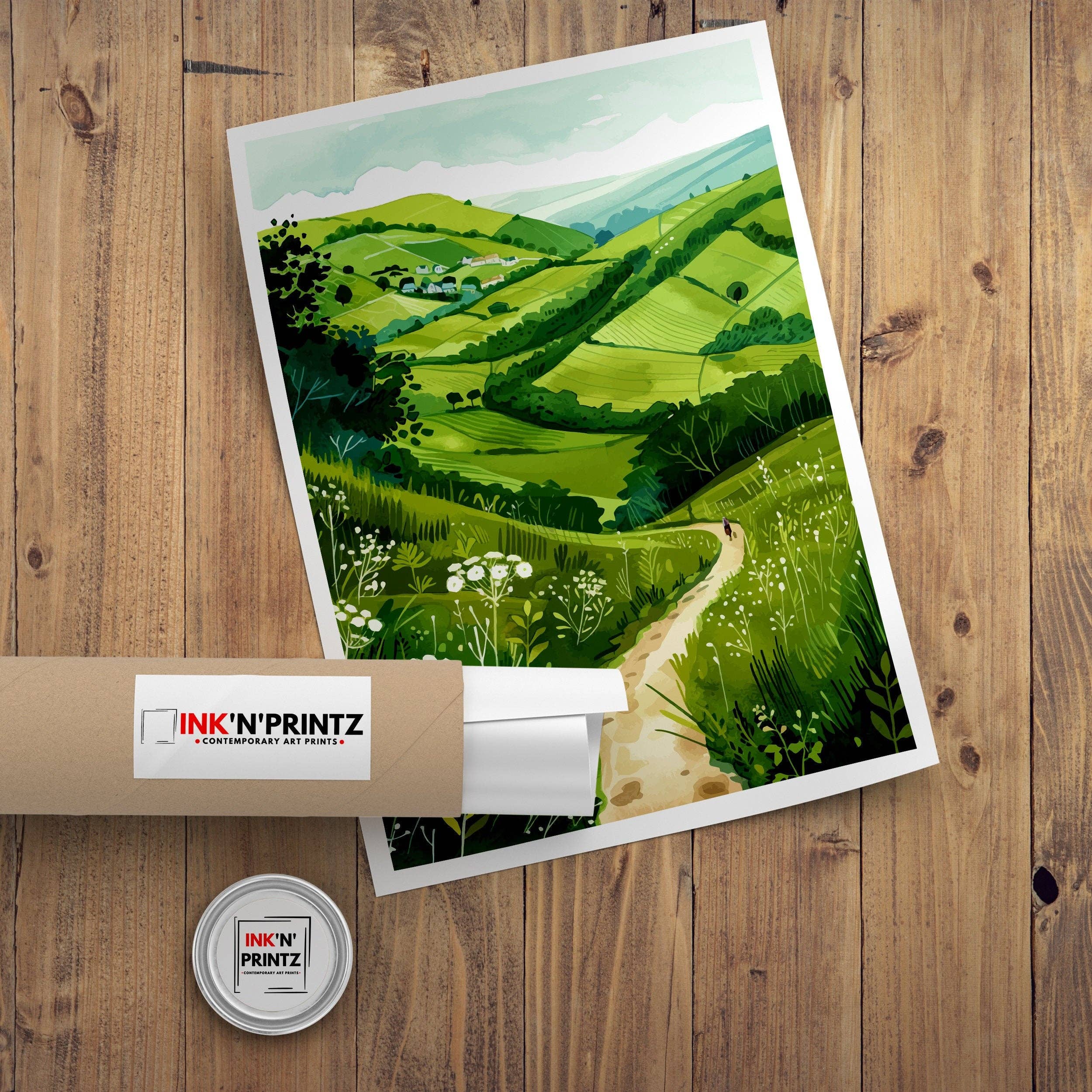 InkNPrintz - Venta al por mayor Ilustración - Póster de viaje de Malvern Hills, Inglaterra6