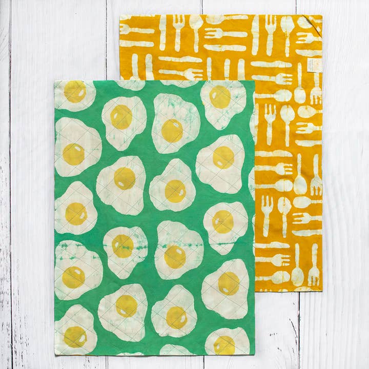 Tea Towels: Eggs - Gold-Organic for wholesale by Global Mamas