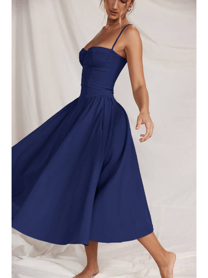 Sweetkama - Wholesale Dress - Women's - String Shoulder Solid & Floral Ladies Dress 2552853