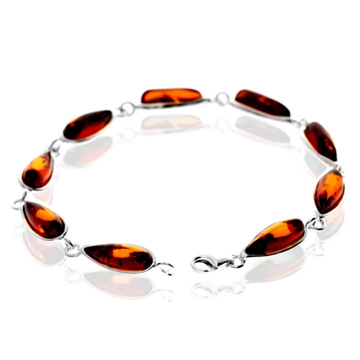 Pulseira de Prata de 1ª Lei 925 e Âmbar Báltico Genuíno com Link Clássico - G502 por atacado de SilverAmber Jewellery