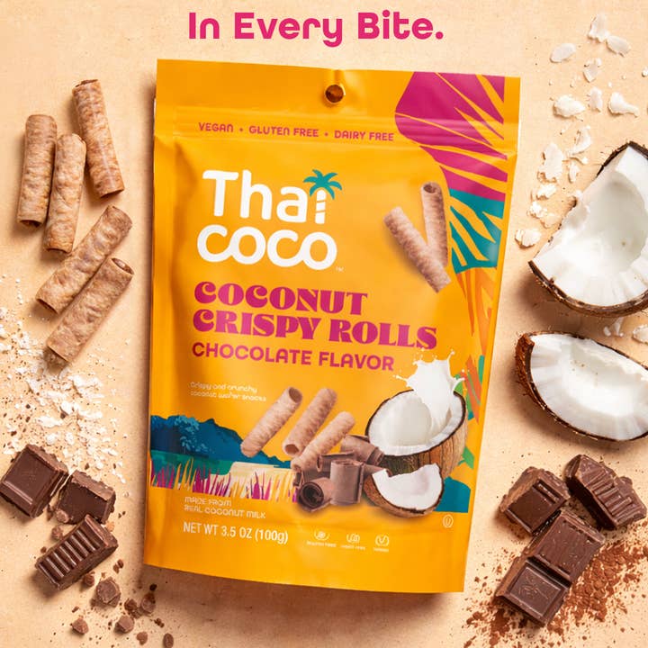 Chocolate Coconut Crispy Rolls - 3.5 oz for wholesale by Thai Coco
