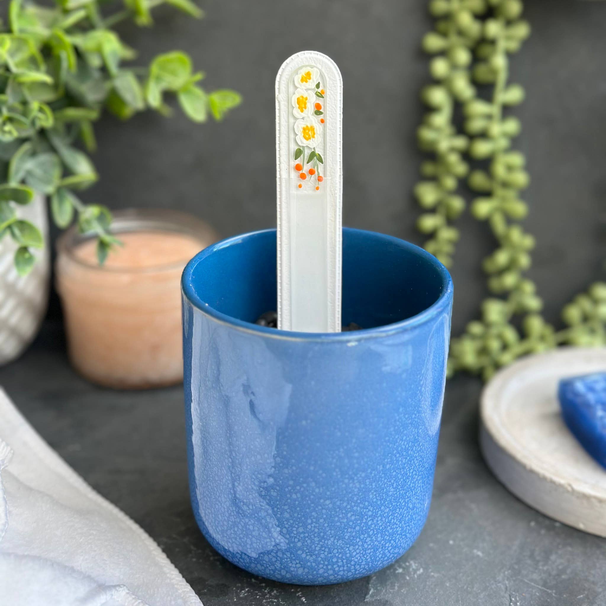 Blue Lemon Art - Wholesale Nail File - Hand Painted Glass Nail File - White Peony4