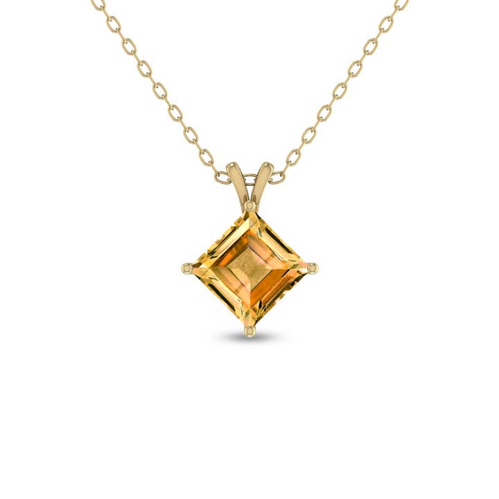 4-Prong 6MM Princess Cut Citrine Pendant in 14K Yellow Gold for wholesale by TimeLe$$ Classics