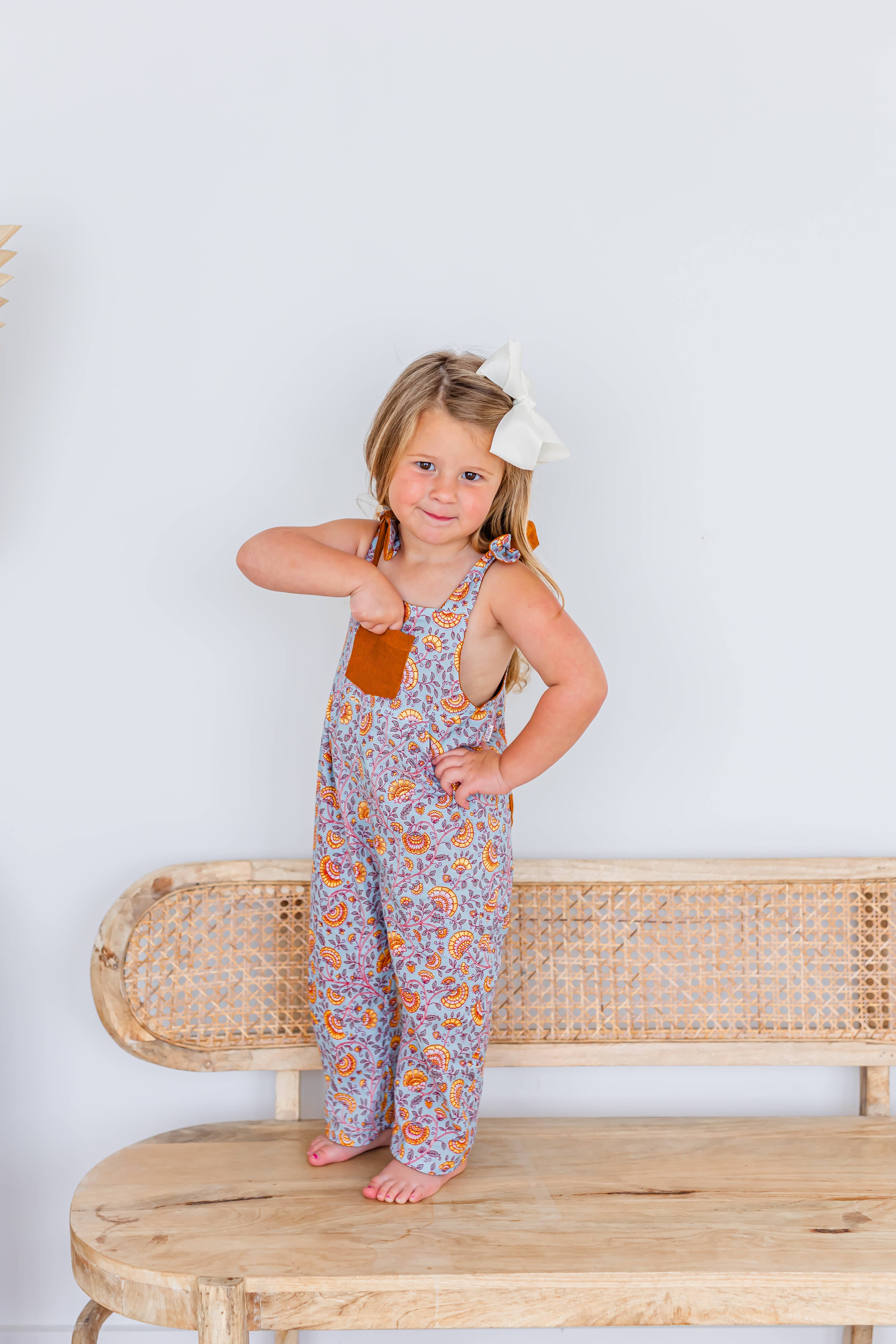 Yo Baby - Wholesale Jumpsuit - Kids - Reversible Solid Rust Corduroy & Rust Floral Printed Jumpsuit : Infant : Baby : Toddler : Tween : Kids9