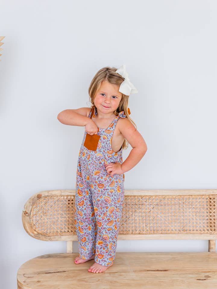 Yo Baby - Wholesale Jumpsuit - Kids - Reversible Solid Rust Corduroy & Rust Floral Printed Jumpsuit : Infant : Baby : Toddler : Tween : Kids9