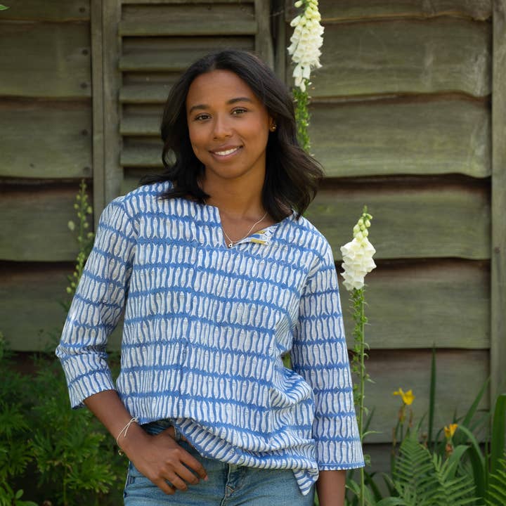 Katoenen tuniek met print - Blue Fish voor wholesale door Lime Tree Design