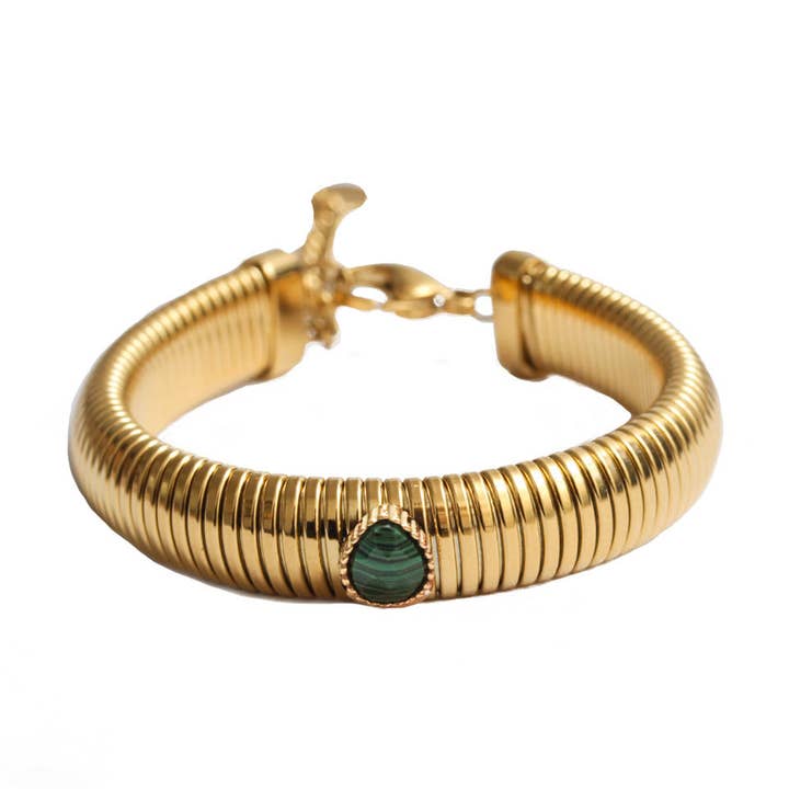 Bracelet Freya - Or - Malachite for wholesale by L'Atelier Emma & Chloé