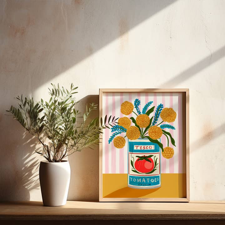 Tara Reed - Wholesale Art Print - "Floral Tomato Can with Stripes" - 8" x 10" Giclée Art Print1
