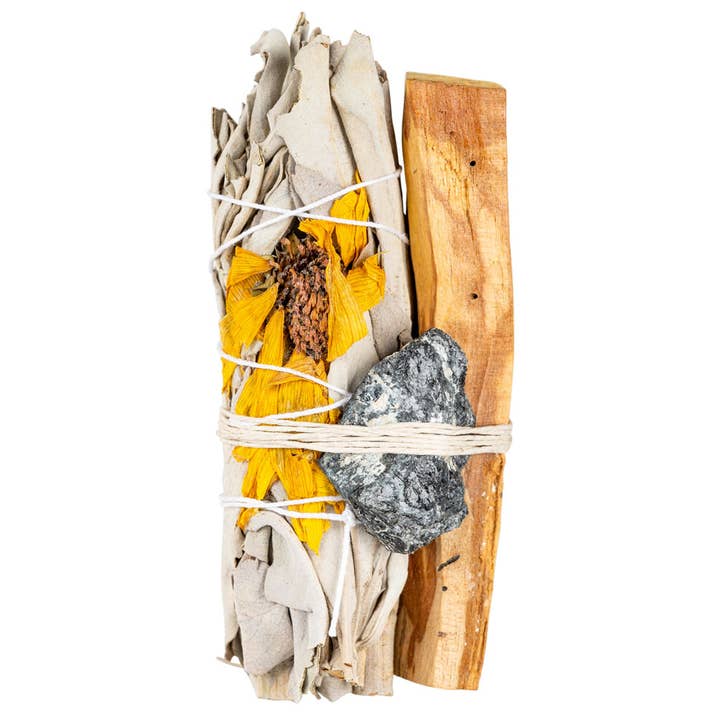 Benjamin International - Wholesale Sage Bundle - Sunflower Sage Bundle W/ Gemstone And Palo Santo