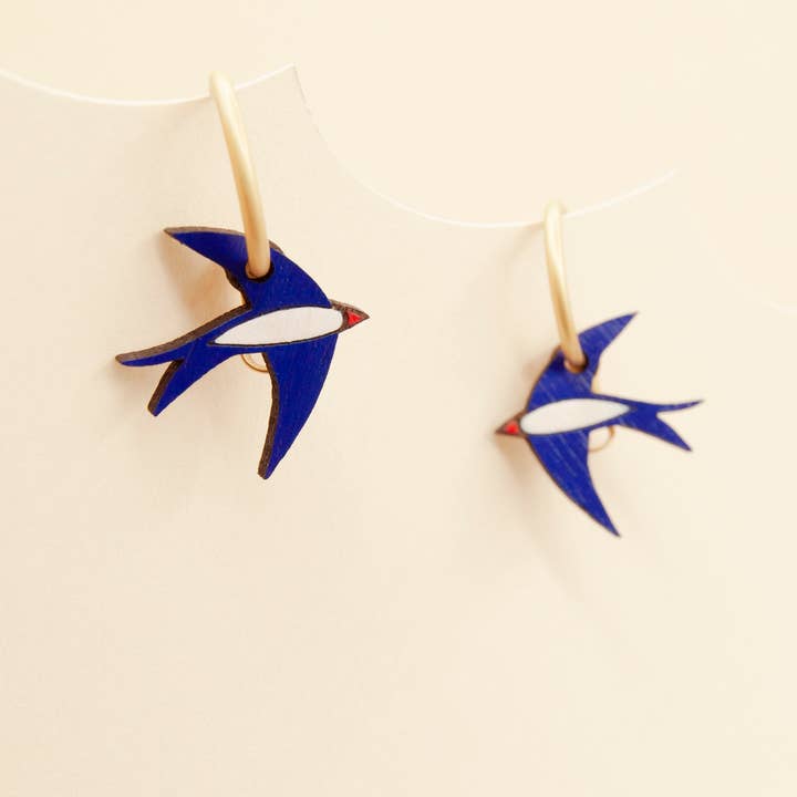 Materia Rica - Wholesale Hoop Earrings - Navy Blue Swallow