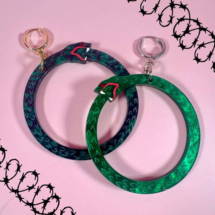 Ouroboros Snake Serpentine Hoop Earrings - 2 colors for wholesale by Foolish Fetish