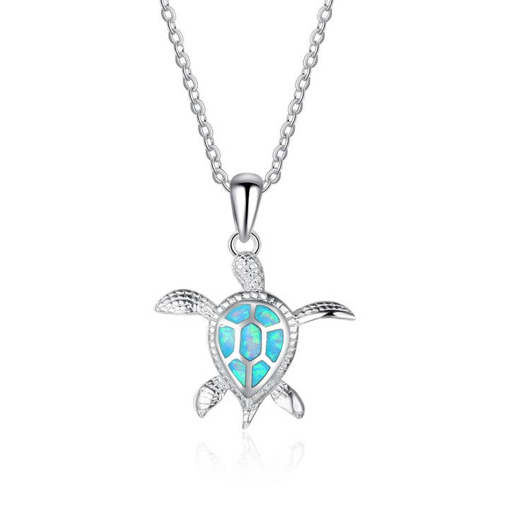 Trendy fashion upscale cute little turtle Opel beach sterling silver pendant for wholesale by Facetreasures Boutique