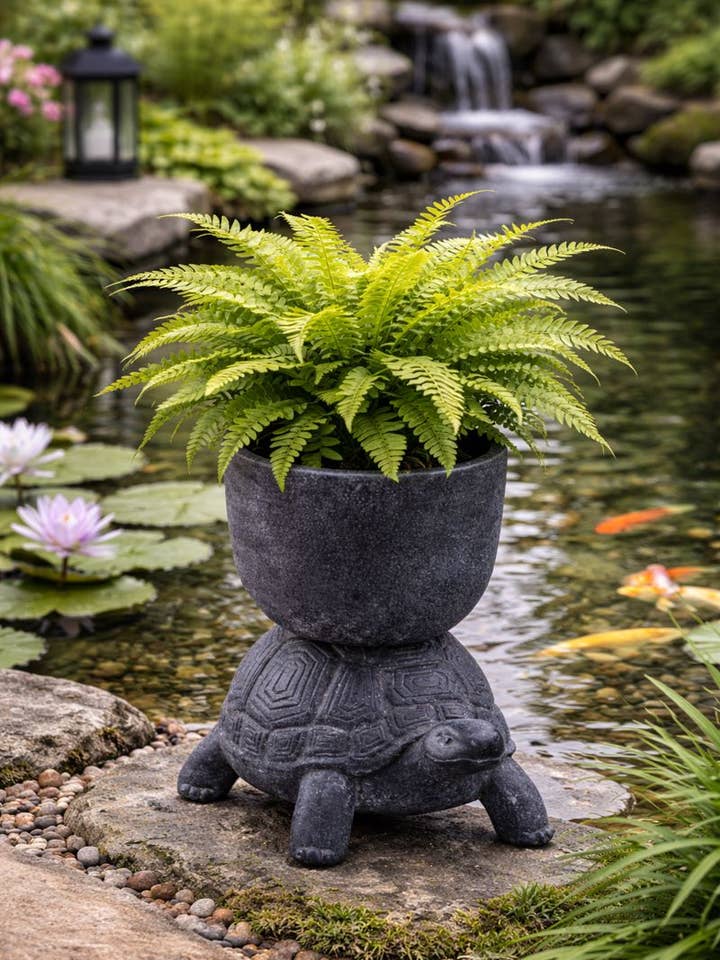 Turtle Pedestal Planter – Stone-Textured Animal #17781 for wholesale by Napco