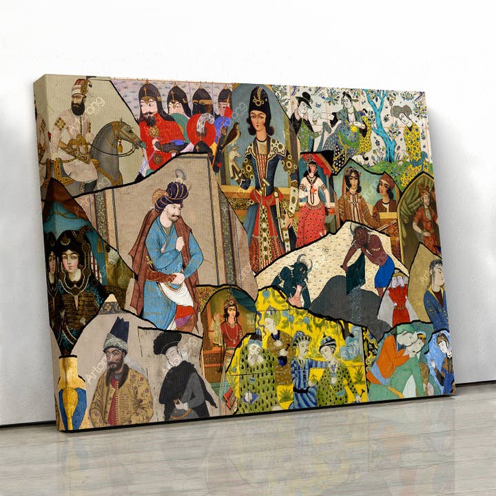 Perzische woondecoratie | Perzische miniatuur canvaskunst | Iran muurkunst | Perzische kunst | Perzisch miniatuur collage canvas | Perzisch geschenk | Kunst uit het Midden-Oosten voor wholesale door Artorang