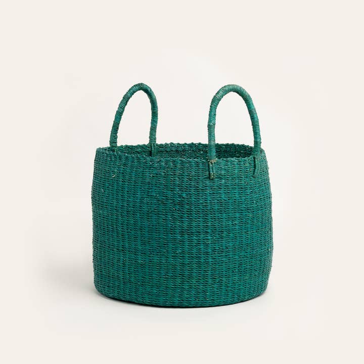 Set da 2 Cesti Rotondi Porta Biancheria M/L in Paglia verde menta/acqua per la vendita all'ingrosso da parte di Maboba