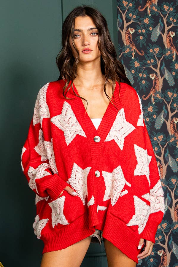 BUCKETLIST INC - Wholesale Cardigan - Women's - IT1670 Oversized Star Pullover Sweater Cardigan51