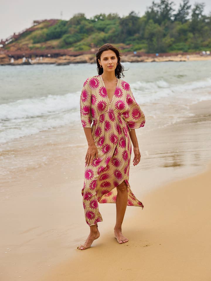 Maxi dress with geometric print and LUREX in Bohemian style for wholesale by last queen