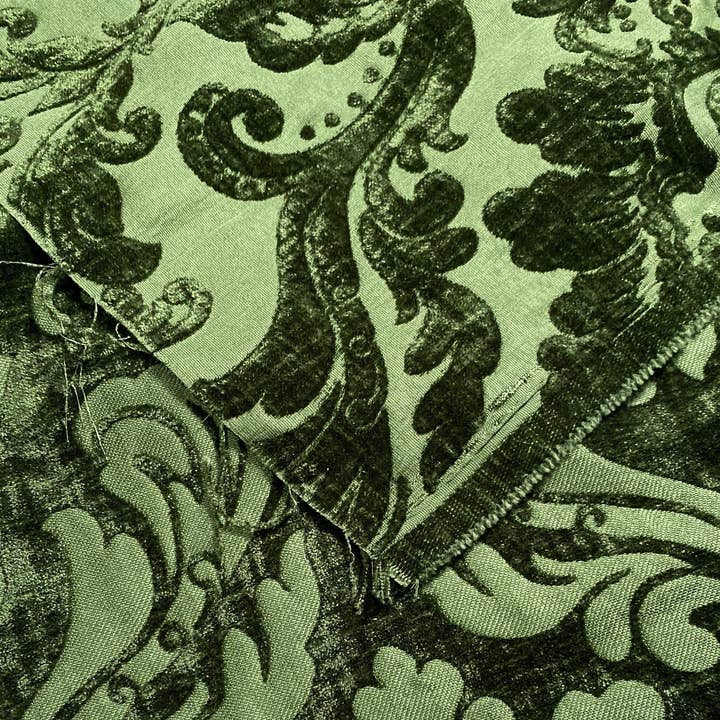 Fancy Styles Fabric – wholesale Fabric – NEW Queen Isabella Designer Damask Burnout Chenille Velvet Fabric Forest Green