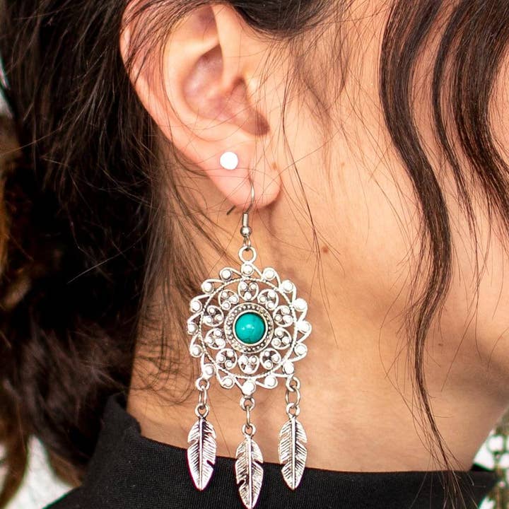 Kimago Look - Wholesale Dangle Earrings - Handmade brass earrings with mineral stone and design