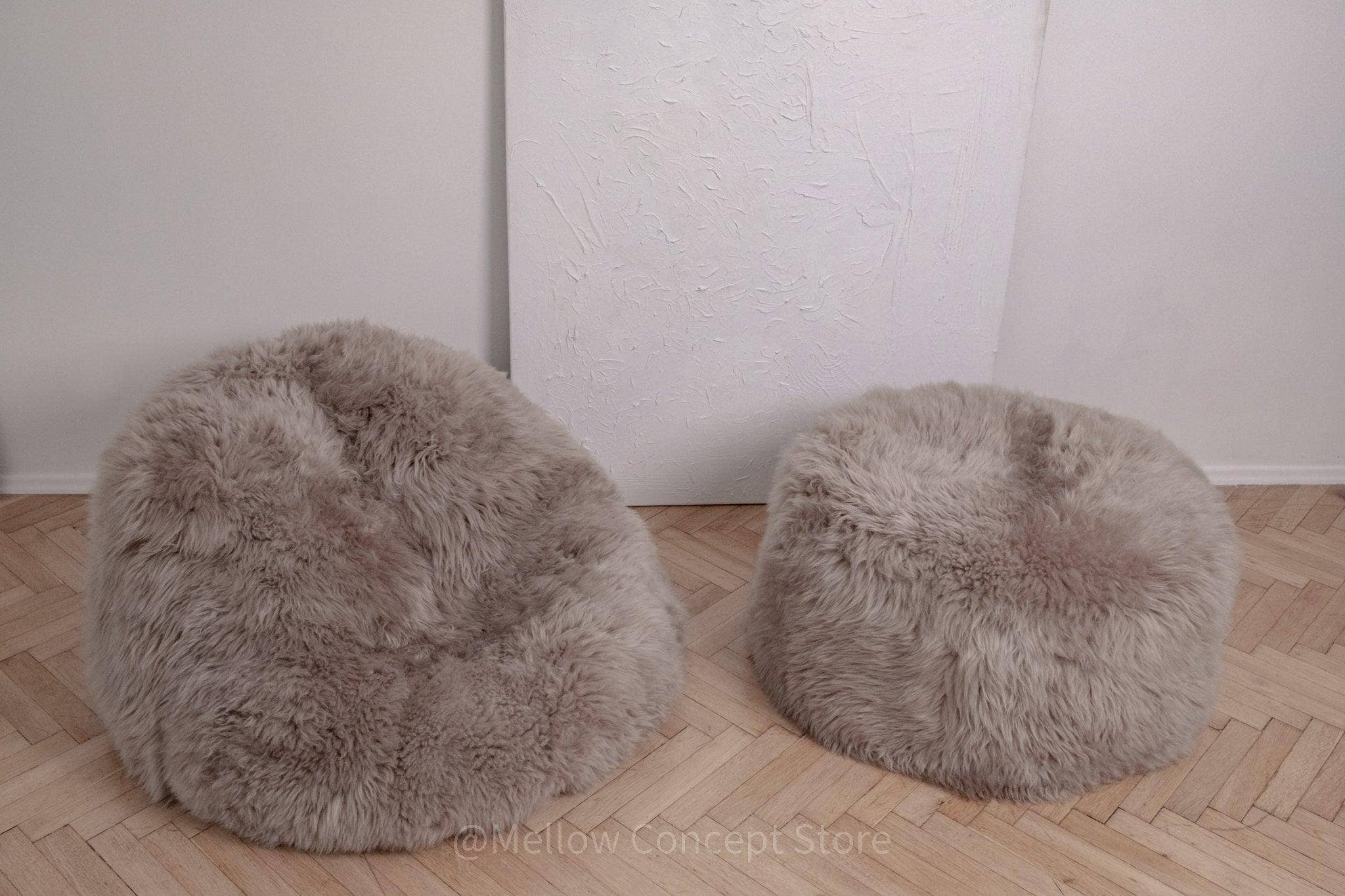 Mellow - Wholesale Pouf - Natural Sheepskin Beanbag - Greige8