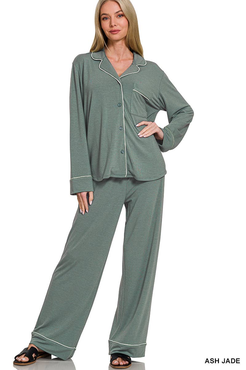 42POPS - Wholesale Lounge Set - Women's - ..._ SI-26598 Button Down Shirt And Pants 2 Piece Pajama Set1