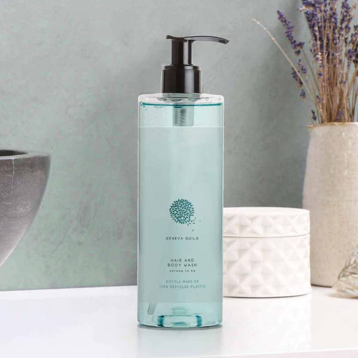 Geneva Guild Hår- og kropsvask med låst pumpe (12,84 fluid ounce) - 18-pak for engroshandel hos GFL Cosmetics
