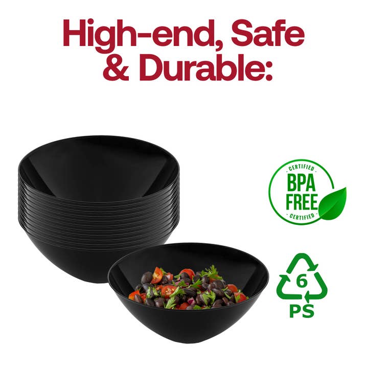 Smarty had a Party - Wholesale Disposable Plate - 32 oz. Solid Black Organic Round Plastic Bowls - 60 pcs5
