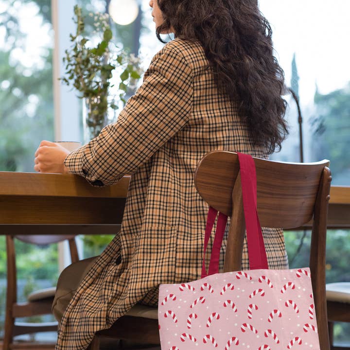 Candy Cane Christmas Tote Bag – Pink Holiday Reusable Shopper 🎁 for wholesale by Happythings76