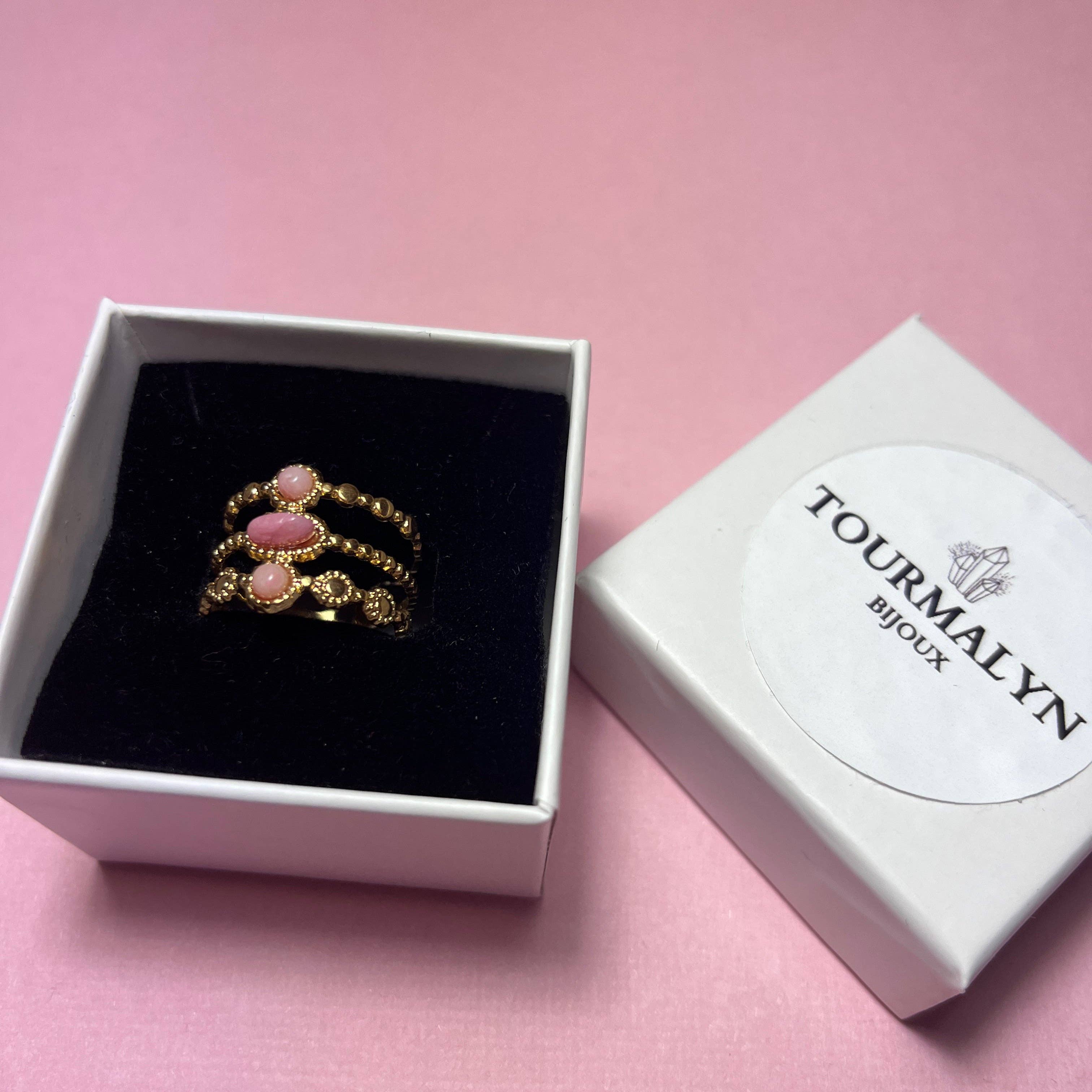 TOURMALYN – wholesale Cocktail/statement ring – “LOUXOR” adaptable pink stone stainless steel ring5