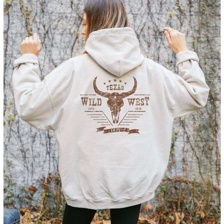 TEXAS WILD WEST Graphic Unisex Fleece Hooded Sweatshirt for wholesale by Shamaim