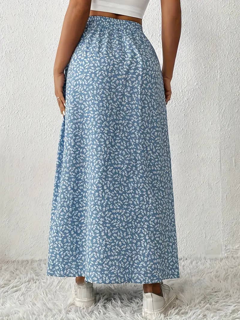 Rosa Clothing - Wholesale Skirt - Women's - Floral Slit A-Line Hip-Wrap Mid-Waist Maxi Skirt4