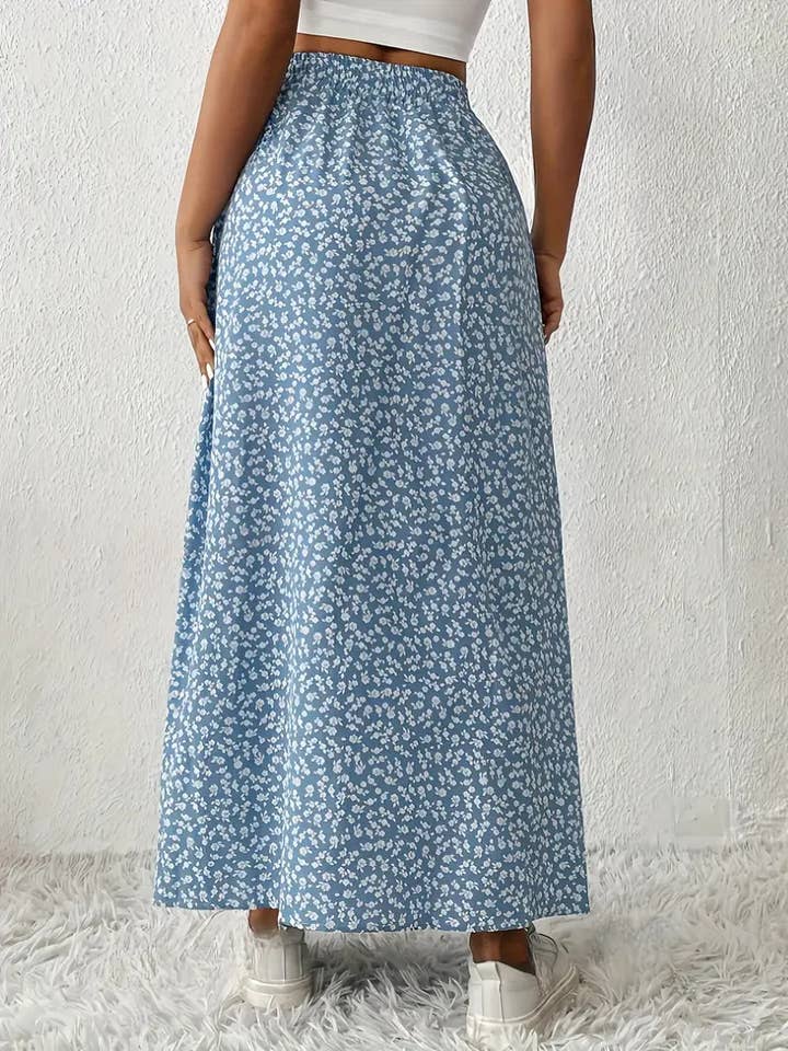 Rosa Clothing - Wholesale Skirt - Women's - Floral Slit A-Line Hip-Wrap Mid-Waist Maxi Skirt4