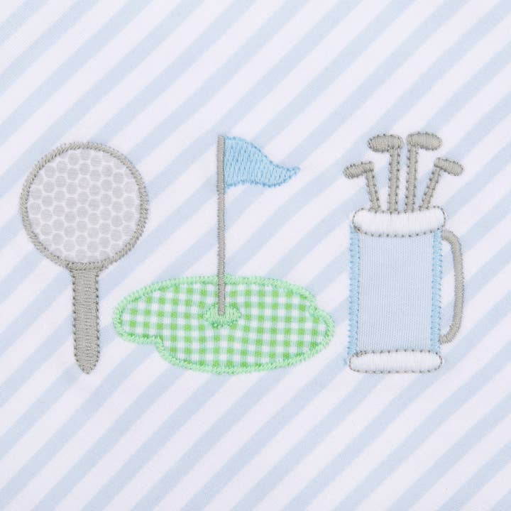 Magnolia Baby - Wholesale Sleepsuit - Baby - Putting Green Applique Zip Pajamas - Light Blue