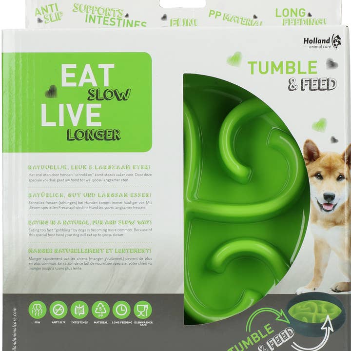 Eat Slow Live Longer Tumble Feeder Green for wholesale by Hofman Animal Care