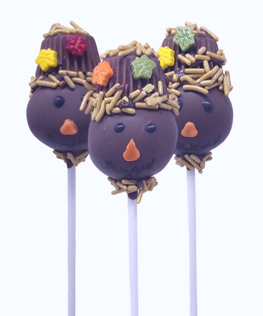 Wild Angel Treats, LLC - Wholesale Cake - Autumn/Thanksgiving Scarecrow Artisanal Designer Cake Pops1