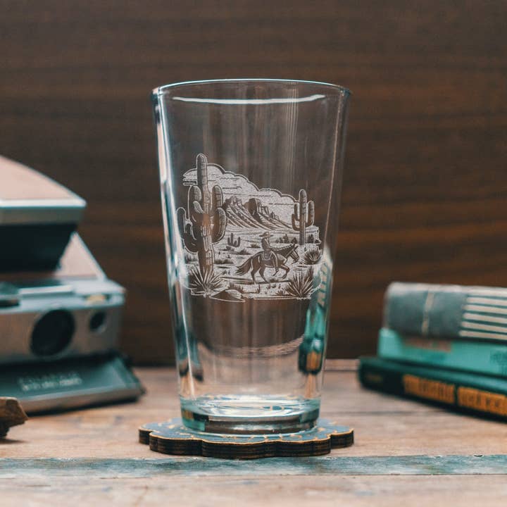 Benoit's Design Co. - Wholesale Cocktail/Liquor Glass - Cowboy in the Desert Scene Glasses