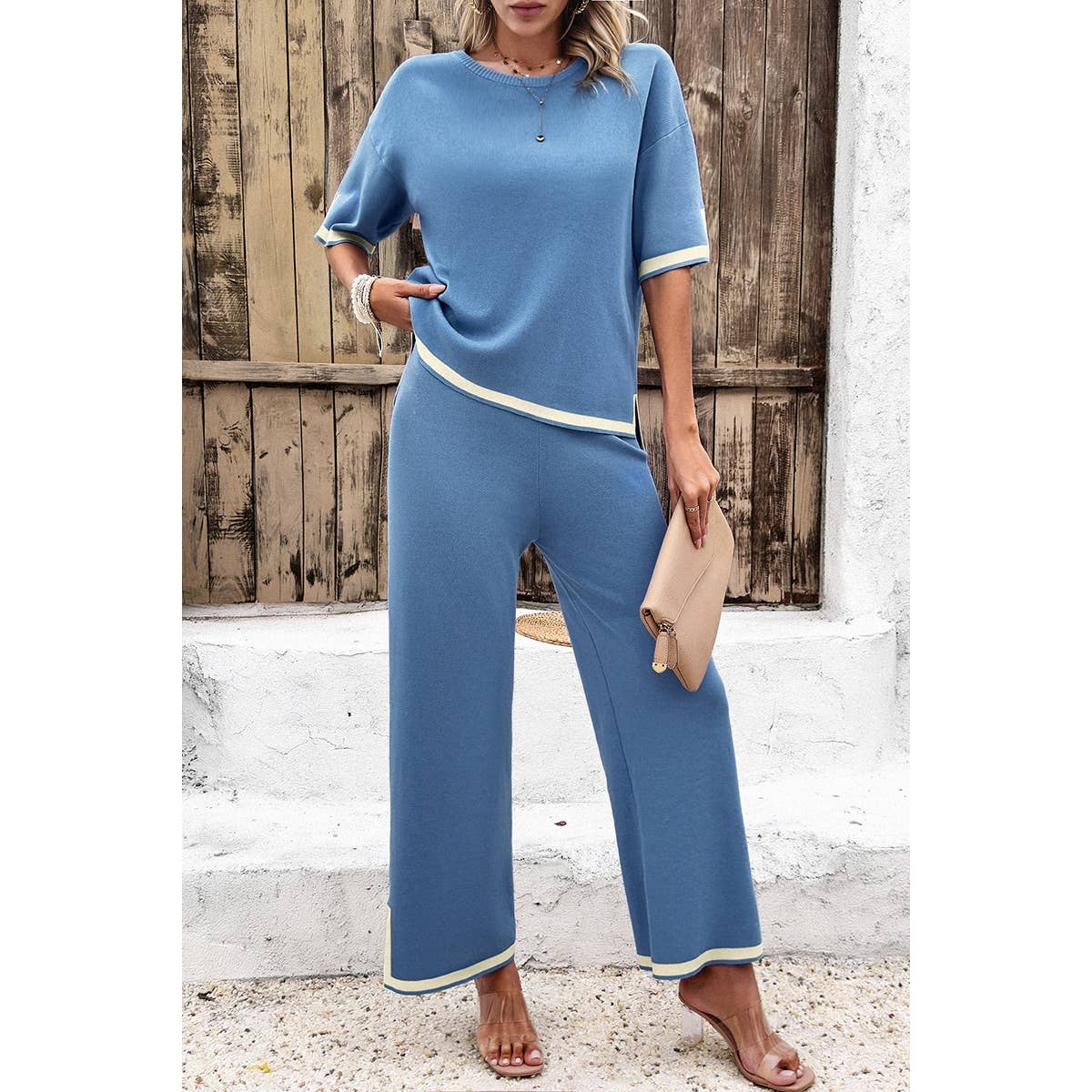 Supreme Fashion - Wholesale Top & Pant Set (NOT Loungewear) - Women's - Two Pieces Outfits Knit Short Sleeve Wide Leg Lounge Sets18