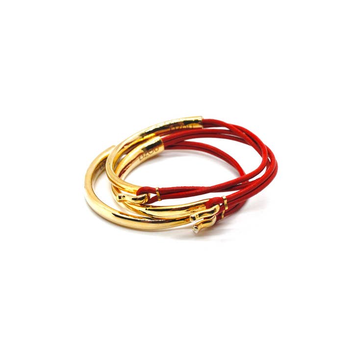 Rött läder+24K guldplåt armband för wholesale av LIZOU