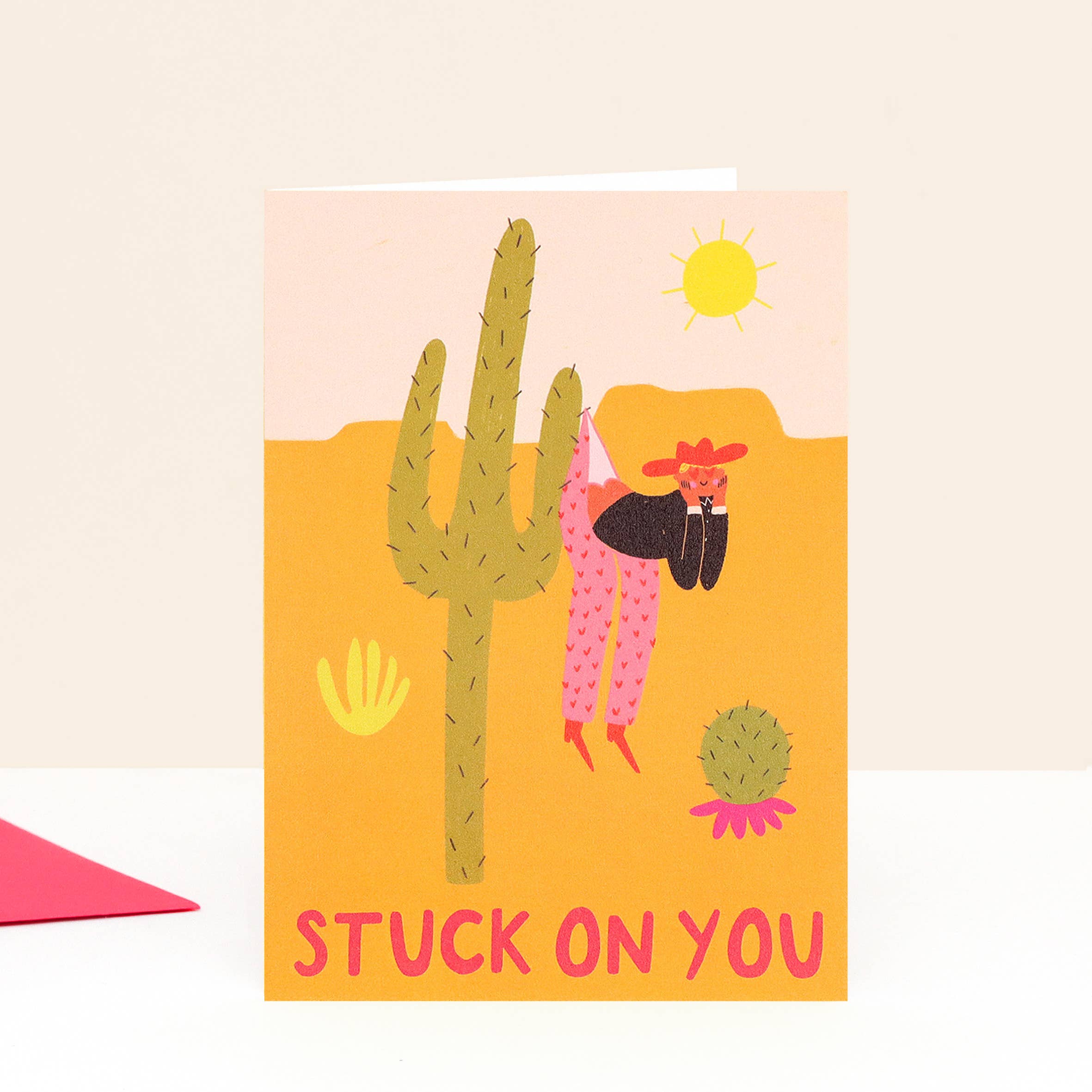 Little Black Cat Illustrated Goods - Vente Cartes de Saint-Valentin - Coincé sur toi Carte d'amour | Carte de Saint-Valentin Cowboy | Western1