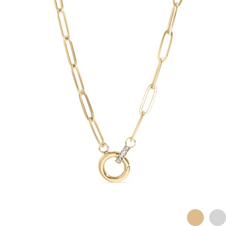 WJW - Wholesale Pendant/Charm Necklace - 18K Gold PVD Paperclip Rhinestone Charm Holder Necklace