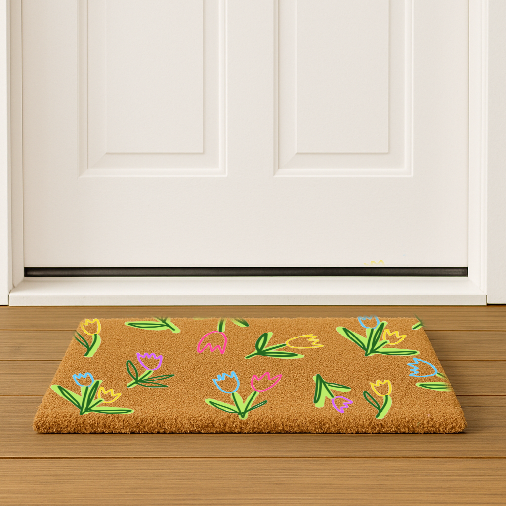 Cindy Hughes Design - Wholesale Door Mat - Tulips Coir Doormat, size 18x30, spring floral welcome mat2
